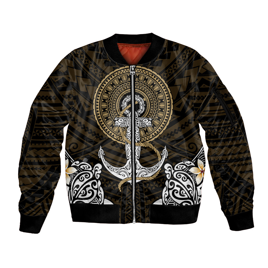 Polynesian Swordfish Sleeve Zip Bomber Jacket with Anchor Pattern and Tribal Turtle TS04 - Polynesian Pride