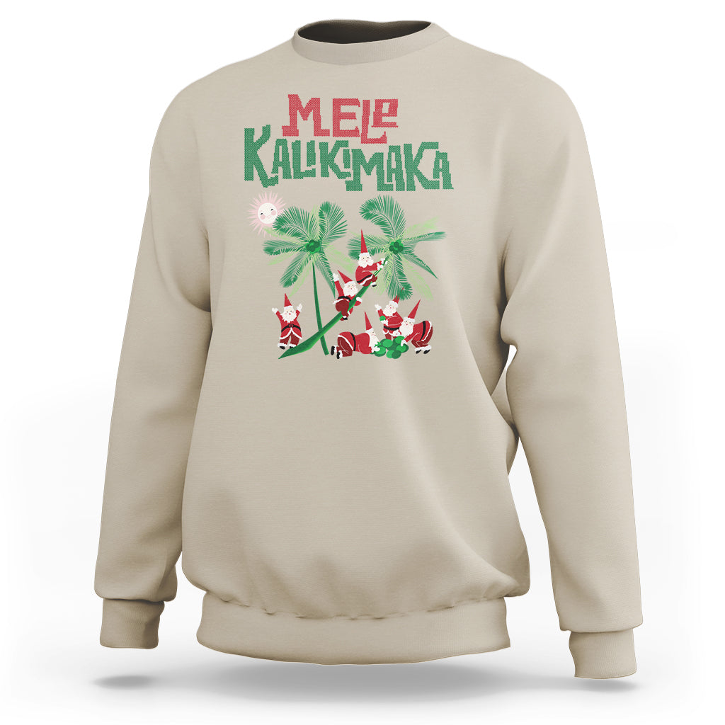 Mele Kalikimaka Santa Climb Palm Tree Hawaiian Christmas Sweatshirt TS09 Sand - Polynesian Pride