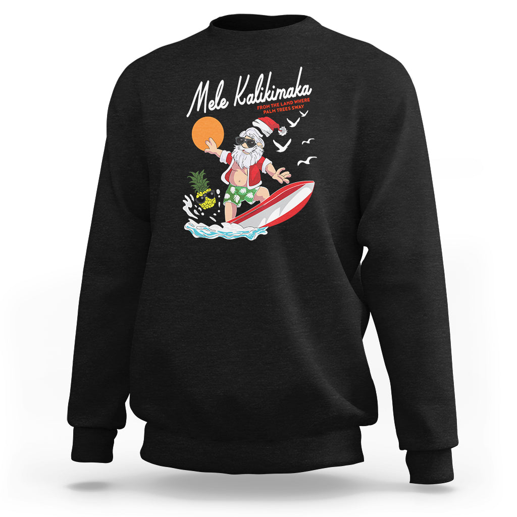 Mele Kalikimaka Surfing Santa Vintage Hawaiian Christmas Sweatshirt TS09 Black - Polynesian Pride