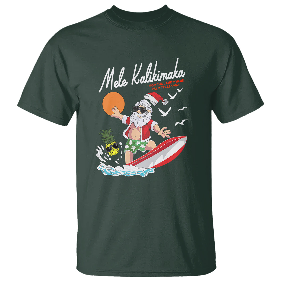 Mele Kalikimaka Surfing Santa Vintage Hawaiian Christmas T Shirt TS09 Dark Forest Green - Polynesian Pride