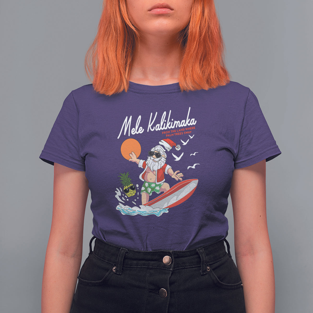 Mele Kalikimaka Surfing Santa Vintage Hawaiian Christmas T Shirt For Women TS09 Purple - Polynesian Pride