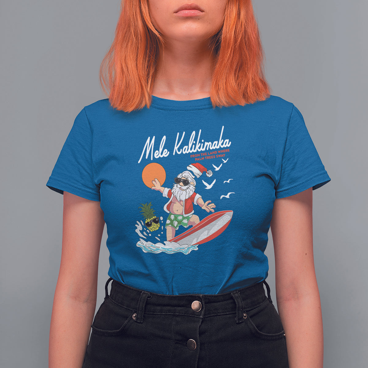 Mele Kalikimaka Surfing Santa Vintage Hawaiian Christmas T Shirt For Women TS09 Royal Blue - Polynesian Pride