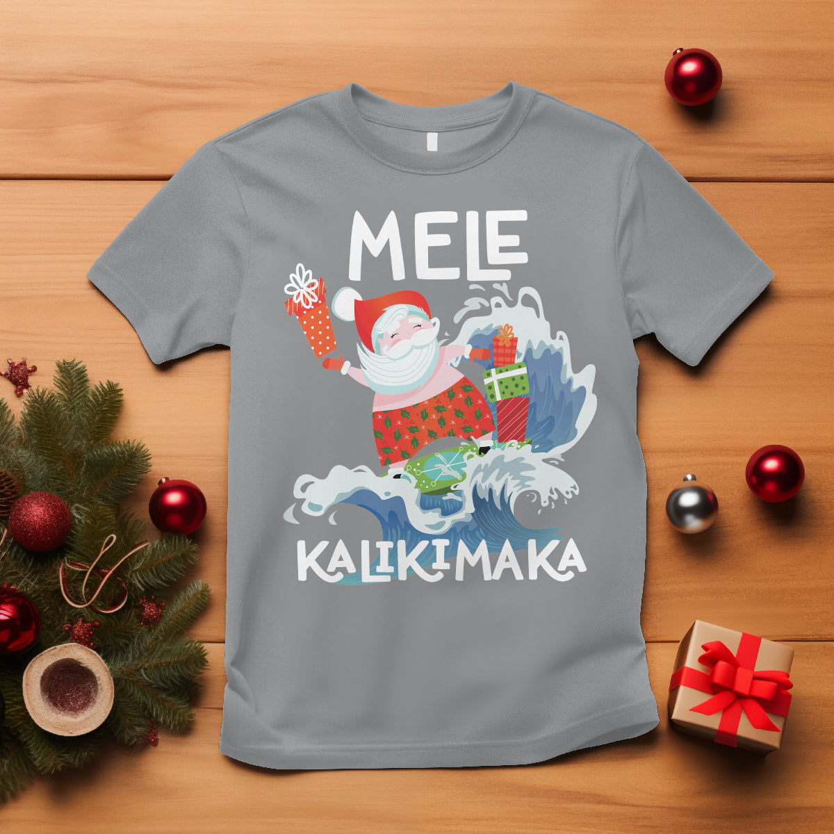 Mele Kalikimaka Surfing Cute Santa Hawaiian Christmas T Shirt TS09 Sport Gray - Polynesian Pride