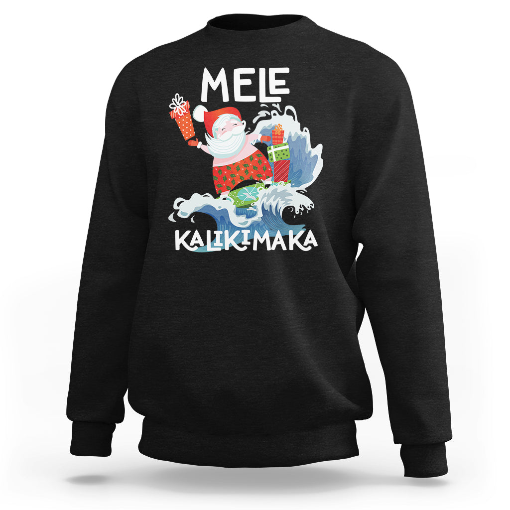 Mele Kalikimaka Surfing Cute Santa Hawaiian Christmas Sweatshirt TS09 Black - Polynesian Pride