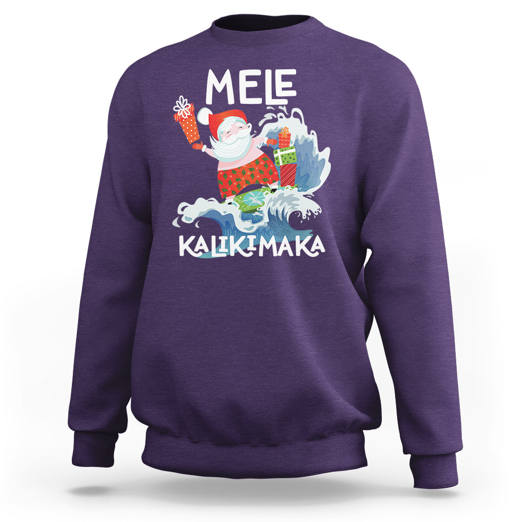Mele Kalikimaka Surfing Cute Santa Hawaiian Christmas Sweatshirt TS09 Purple - Polynesian Pride
