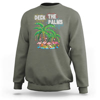 Christmas In Hawaii Sweatshirt Deck the Palms Firework Merry Christmas Flamingo TS09 Military Green - Polynesian Pride