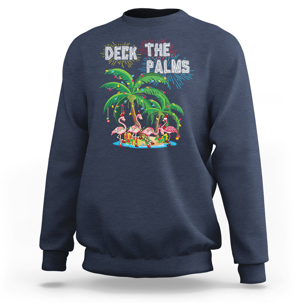 Christmas In Hawaii Sweatshirt Deck the Palms Firework Merry Christmas Flamingo TS09 Navy - Polynesian Pride