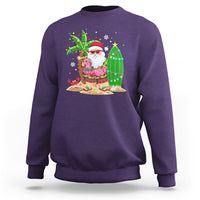 Christmas In Hawaii Sweatshirt Flamingo Float Xmas Palm Tree Surfboard Cute Santa At Beach TS09 Purple - Polynesian Pride