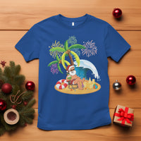 Christmas In Hawaii T Shirt Palm Tree Firework Santa At Beach Drinking Coconut TS09 Royal Blue - Polynesian Pride