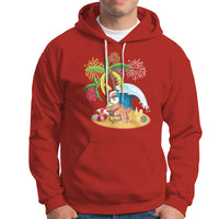 Christmas In Hawaii Hoodie Palm Tree Firework Santa At Beach Drinking Coconut TS09 Red - Polynesian Pride
