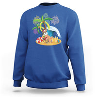 Christmas In Hawaii Sweatshirt Palm Tree Firework Santa At Beach Drinking Coconut TS09 Royal Blue - Polynesian Pride