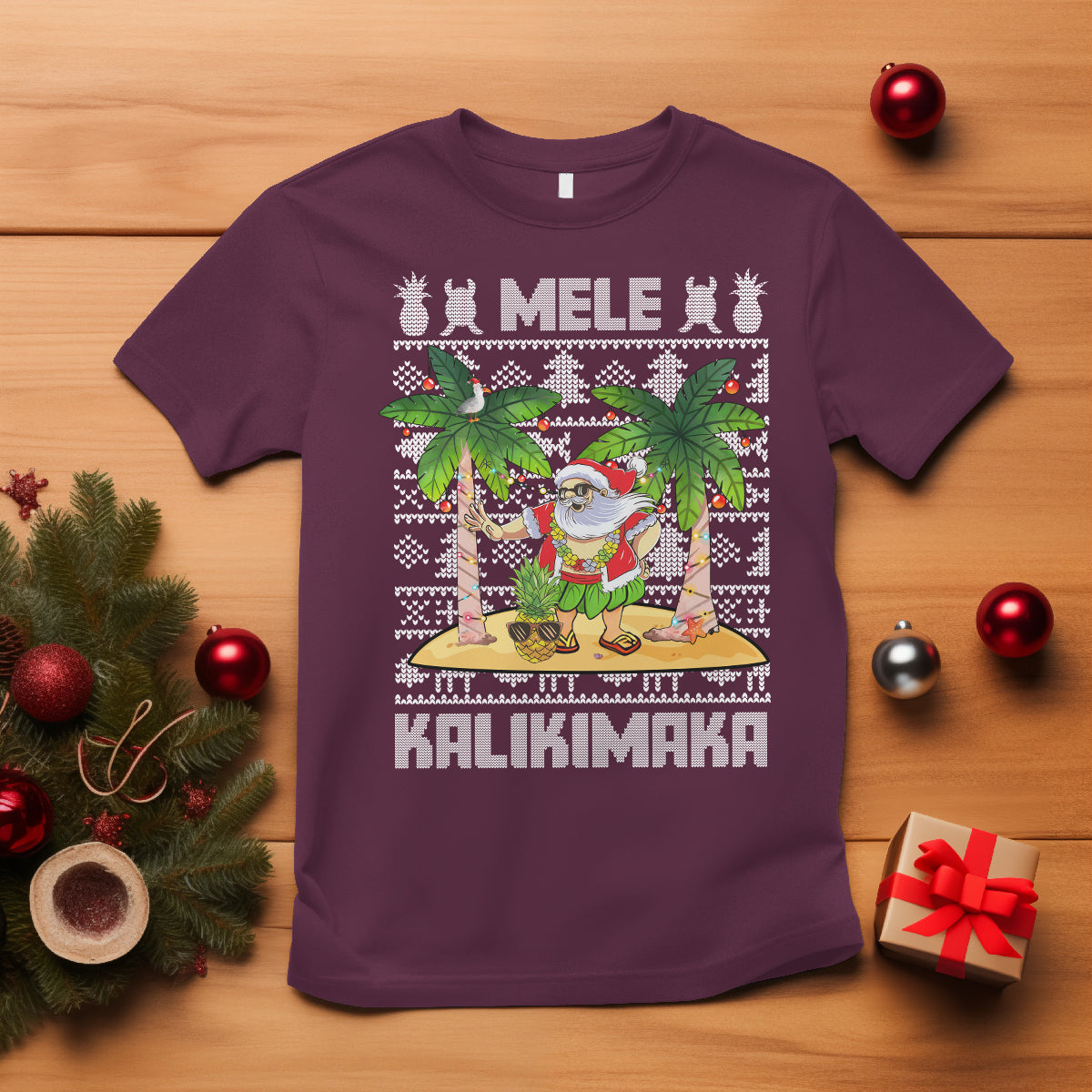 Mele Kalikimaka Santa Hawaiian Christmas Hula Dance T Shirt TS09 Maroon - Polynesian Pride
