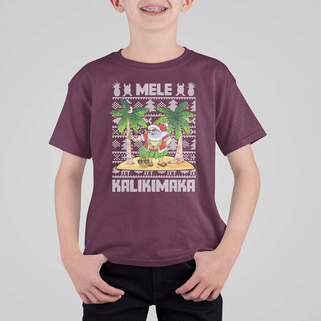 Mele Kalikimaka Santa Hawaiian Christmas Hula Dance T Shirt For Kid TS09 Maroon - Polynesian Pride