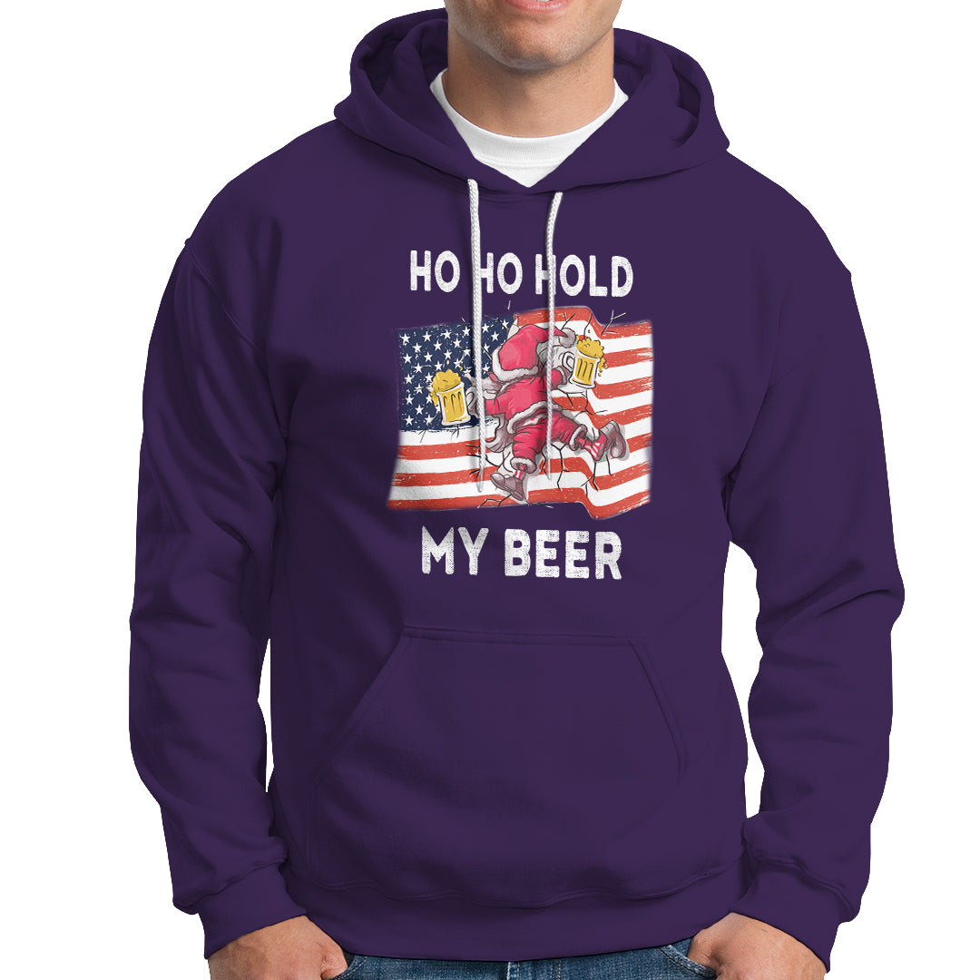Christmas In Hawaii Hoodie Ho Ho Hold My Beer Drunk Santa USA Flag TS09 Purple - Polynesian Pride