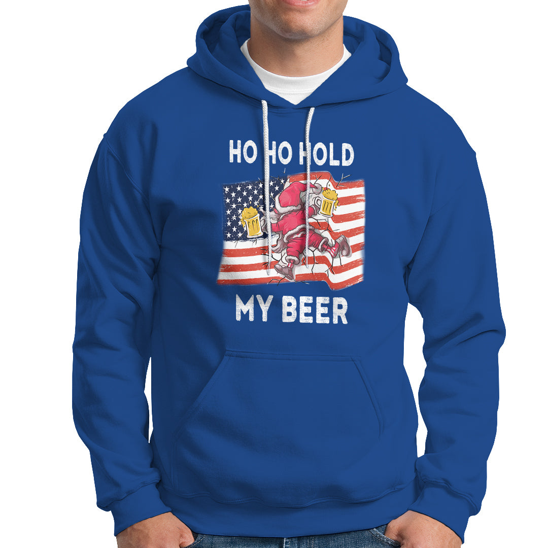 Christmas In Hawaii Hoodie Ho Ho Hold My Beer Drunk Santa USA Flag TS09 Royal Blue - Polynesian Pride