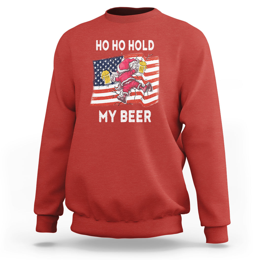 Christmas In Hawaii Sweatshirt Ho Ho Hold My Beer Drunk Santa USA Flag TS09 Red - Polynesian Pride