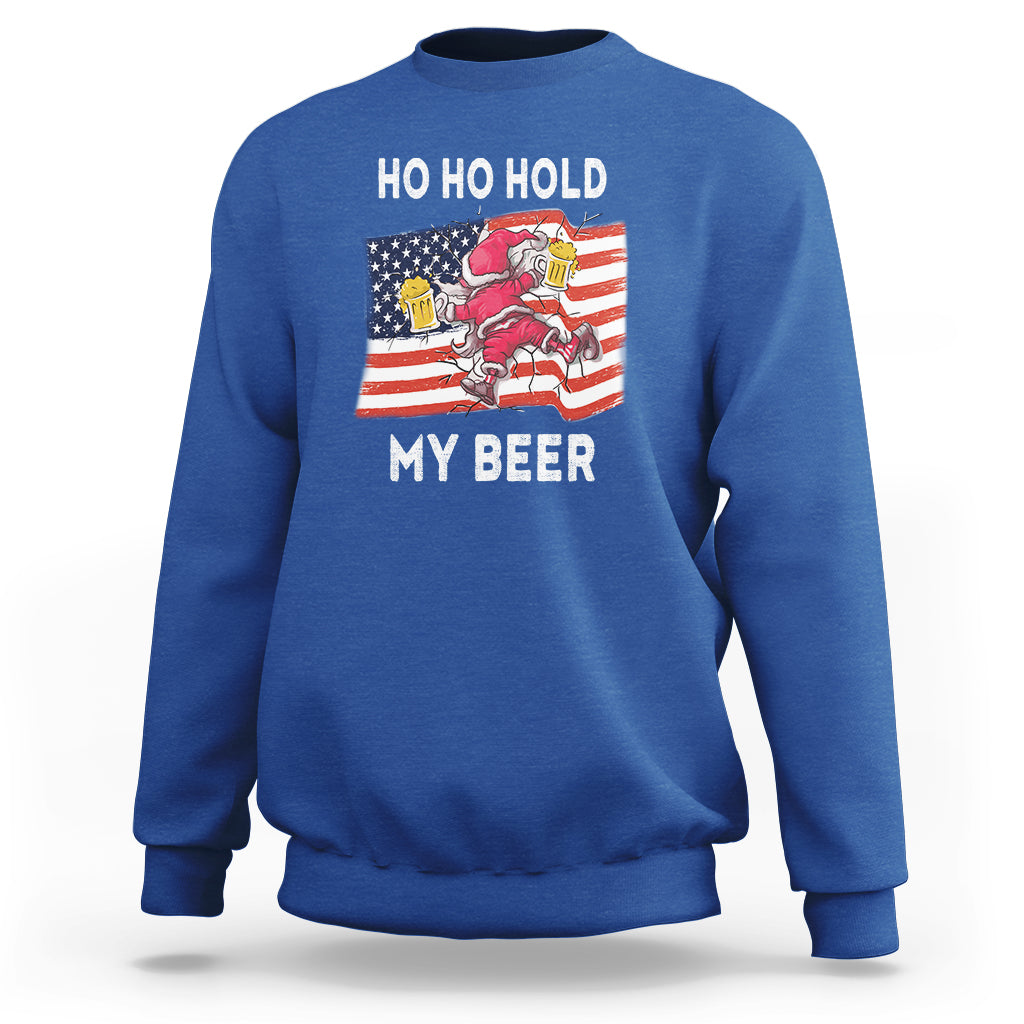 Christmas In Hawaii Sweatshirt Ho Ho Hold My Beer Drunk Santa USA Flag TS09 Royal Blue - Polynesian Pride