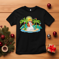Christmas In Hawaii T Shirt Hawaiian Snowman Xmas Palm Tree At The Beach TS09 Black - Polynesian Pride