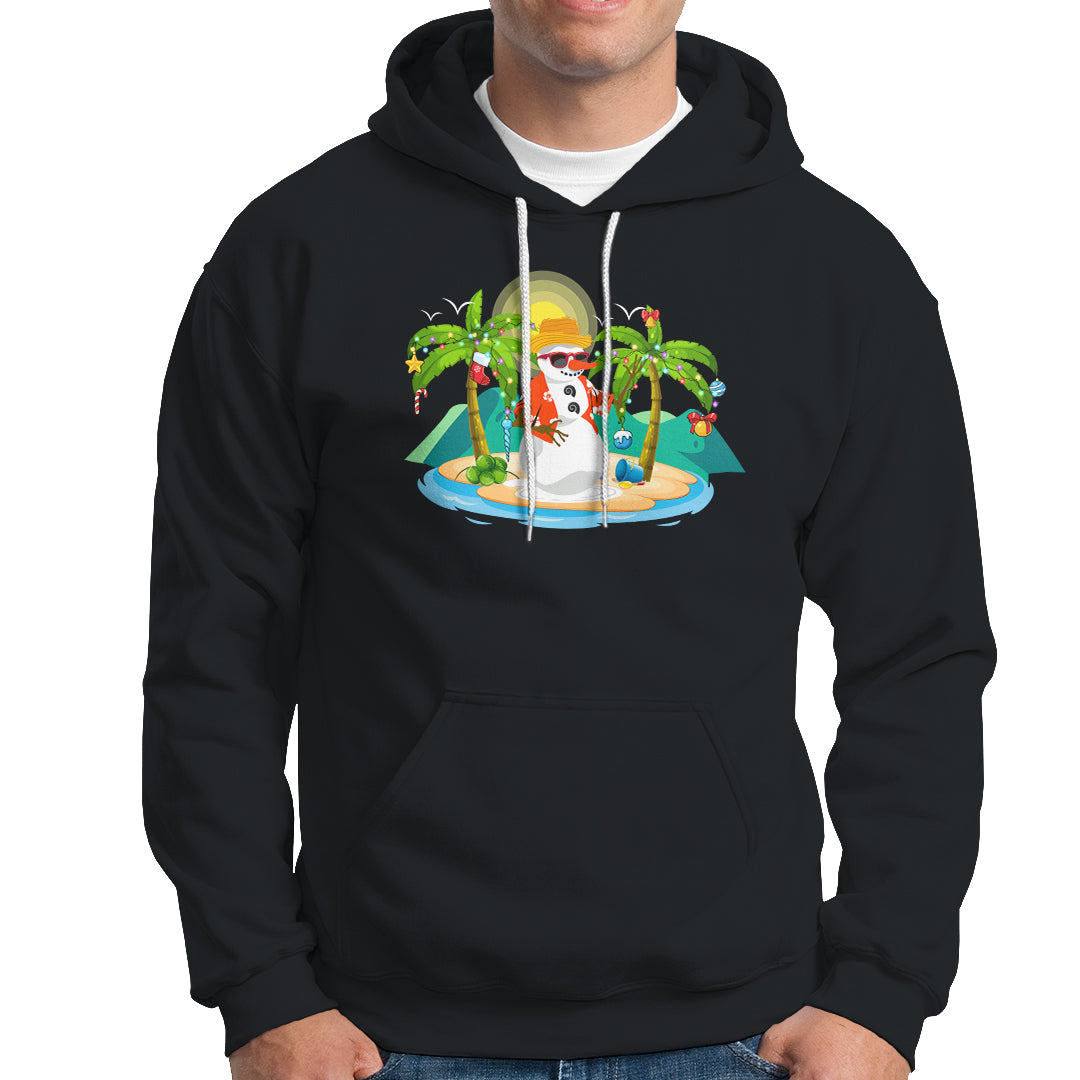 Christmas In Hawaii Hoodie Hawaiian Snowman Xmas Palm Tree At The Beach TS09 Black - Polynesian Pride