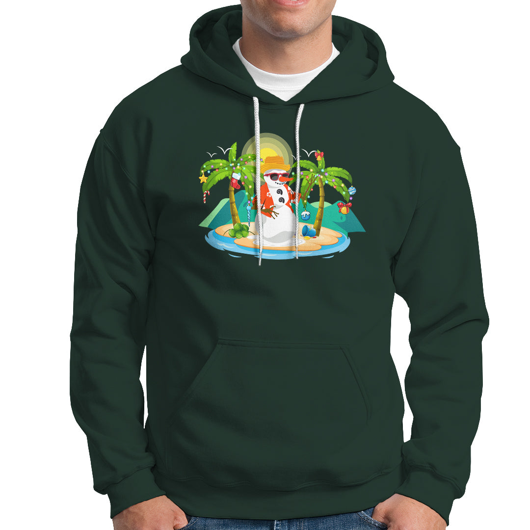 Christmas In Hawaii Hoodie Hawaiian Snowman Xmas Palm Tree At The Beach TS09 Dark Forest Green - Polynesian Pride