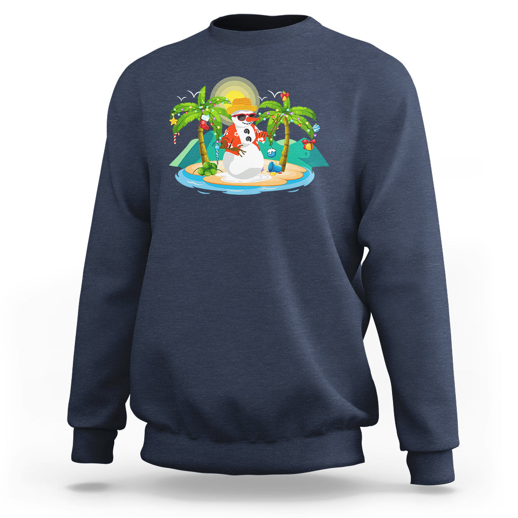 Christmas In Hawaii Sweatshirt Hawaiian Snowman Xmas Palm Tree At The Beach TS09 Navy - Polynesian Pride