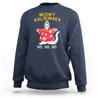 Christmas In Hawaii Sweatshirt Meowy Kalikimaka Hawaiian Cat Ho Ho Ho Xmas Tree TS09 Navy - Polynesian Pride