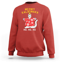 Christmas In Hawaii Sweatshirt Meowy Kalikimaka Hawaiian Cat Ho Ho Ho Xmas Tree TS09 Red - Polynesian Pride