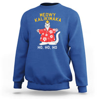 Christmas In Hawaii Sweatshirt Meowy Kalikimaka Hawaiian Cat Ho Ho Ho Xmas Tree TS09 Royal Blue - Polynesian Pride