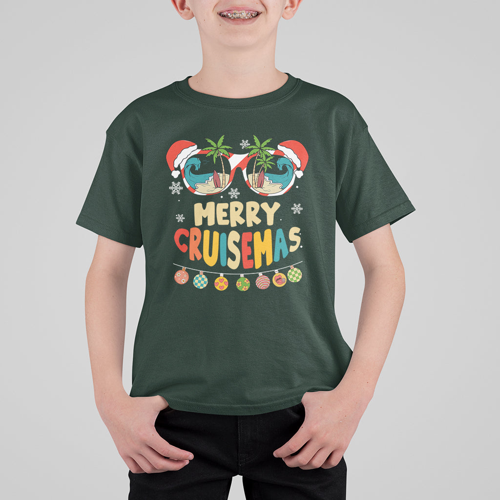 Merry Cruisemas Hawaiian Christmas Palm Tree Sunglass T Shirt For Kid TS09 Dark Forest Green - Polynesian Pride
