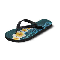 Turquoise Polynesia Flip Flops Plumeria Tropical Leaves Galaxy Polynesian Art - Polynesian Pride