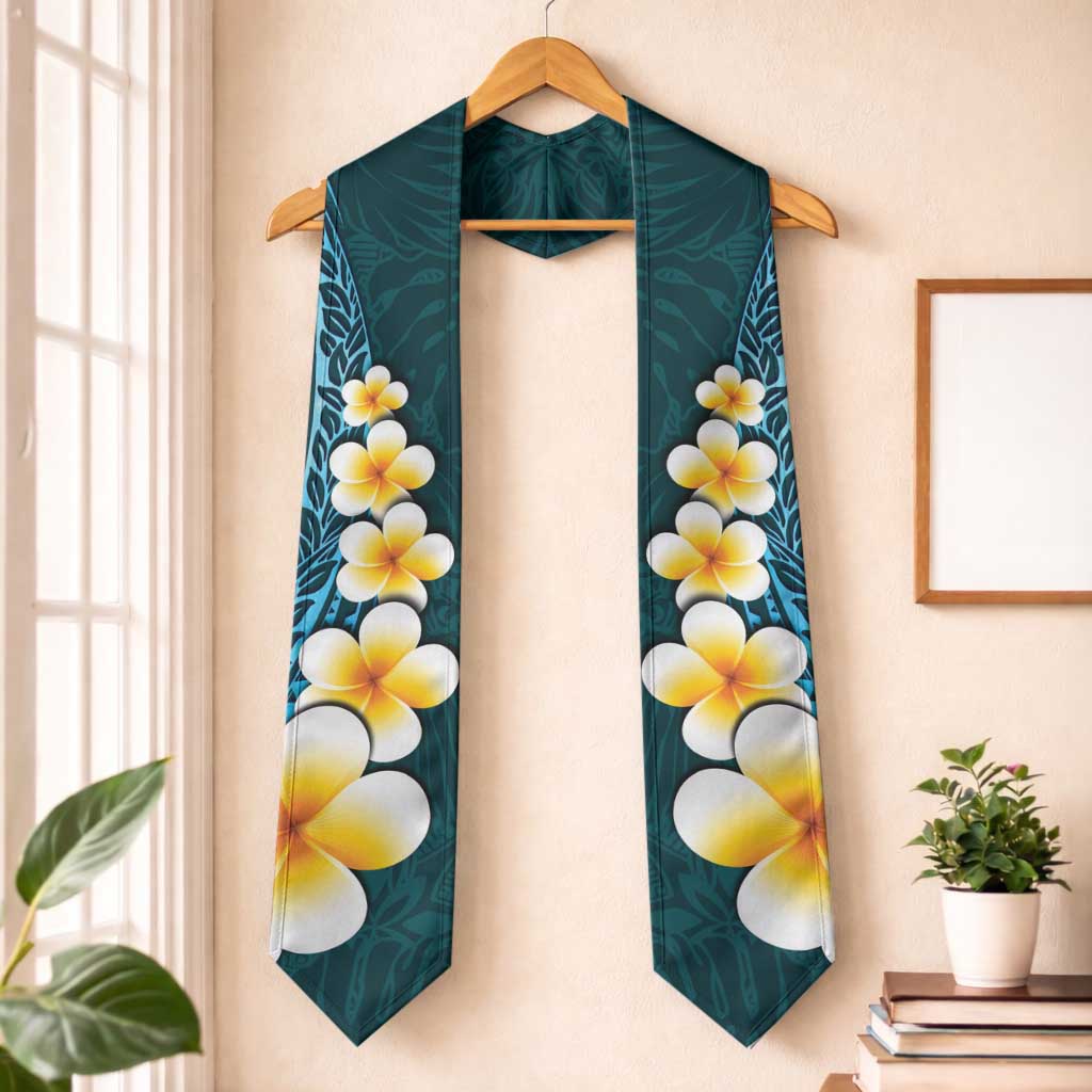 Turquosie Polynesia Graduation Stole Plumeria Tropical Leaves With Galaxy Polynesian Art LT14 One Size Turquoise - Polynesian Pride