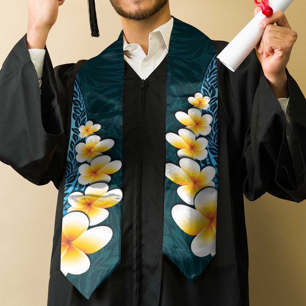 Turquosie Polynesia Graduation Stole Plumeria Tropical Leaves With Galaxy Polynesian Art LT14 - Polynesian Pride