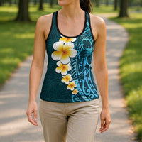 Turquosie Polynesia Hollow Tank Top Plumeria Tropical Leaves Galaxy Polynesian Art - Polynesian Pride