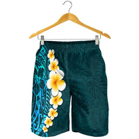 Turquosie Polynesia Shorts for Men Plumeria Tropical Leaves With Galaxy Polynesian Art - Polynesian Pride