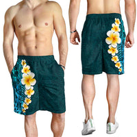 Turquosie Polynesia Shorts for Men Plumeria Tropical Leaves With Galaxy Polynesian Art - Polynesian Pride