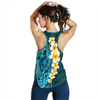 Turquosie Polynesia Women Racerback Tank Plumeria Tropical Leaves With Galaxy Polynesian Art - Polynesian Pride