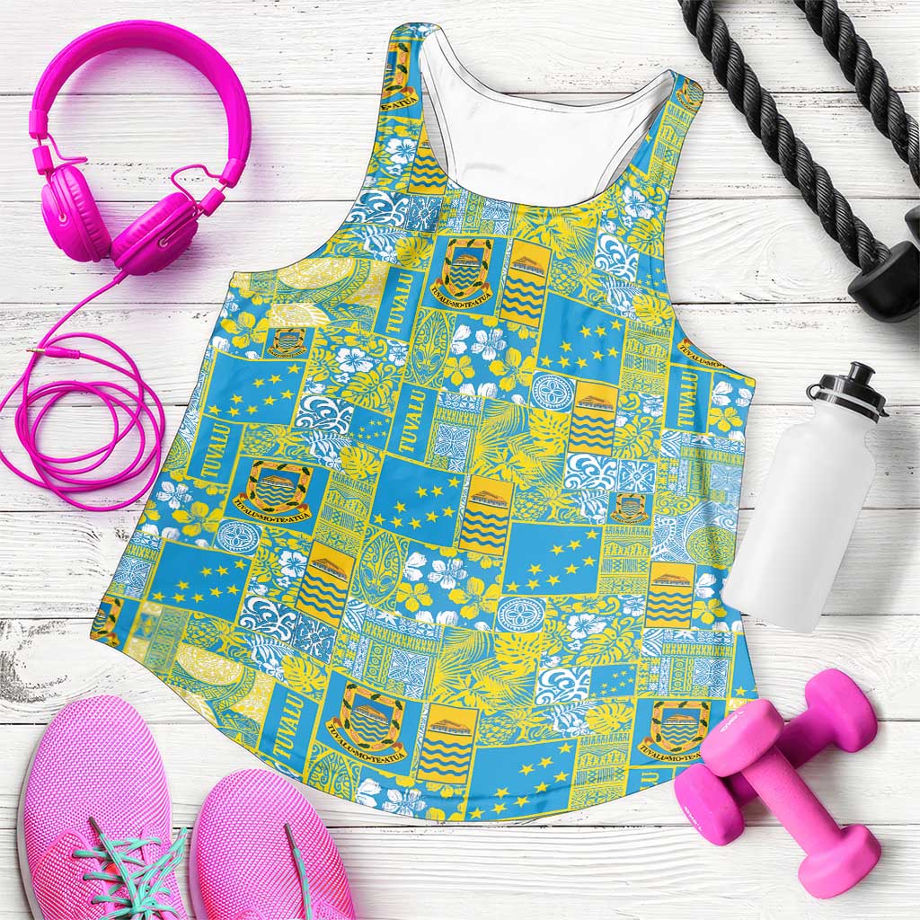 Tuvalu Manuia te Kilisimasi Women Racerback Tank Pacific Patchwork Xmas Vibes - Polynesian Pride