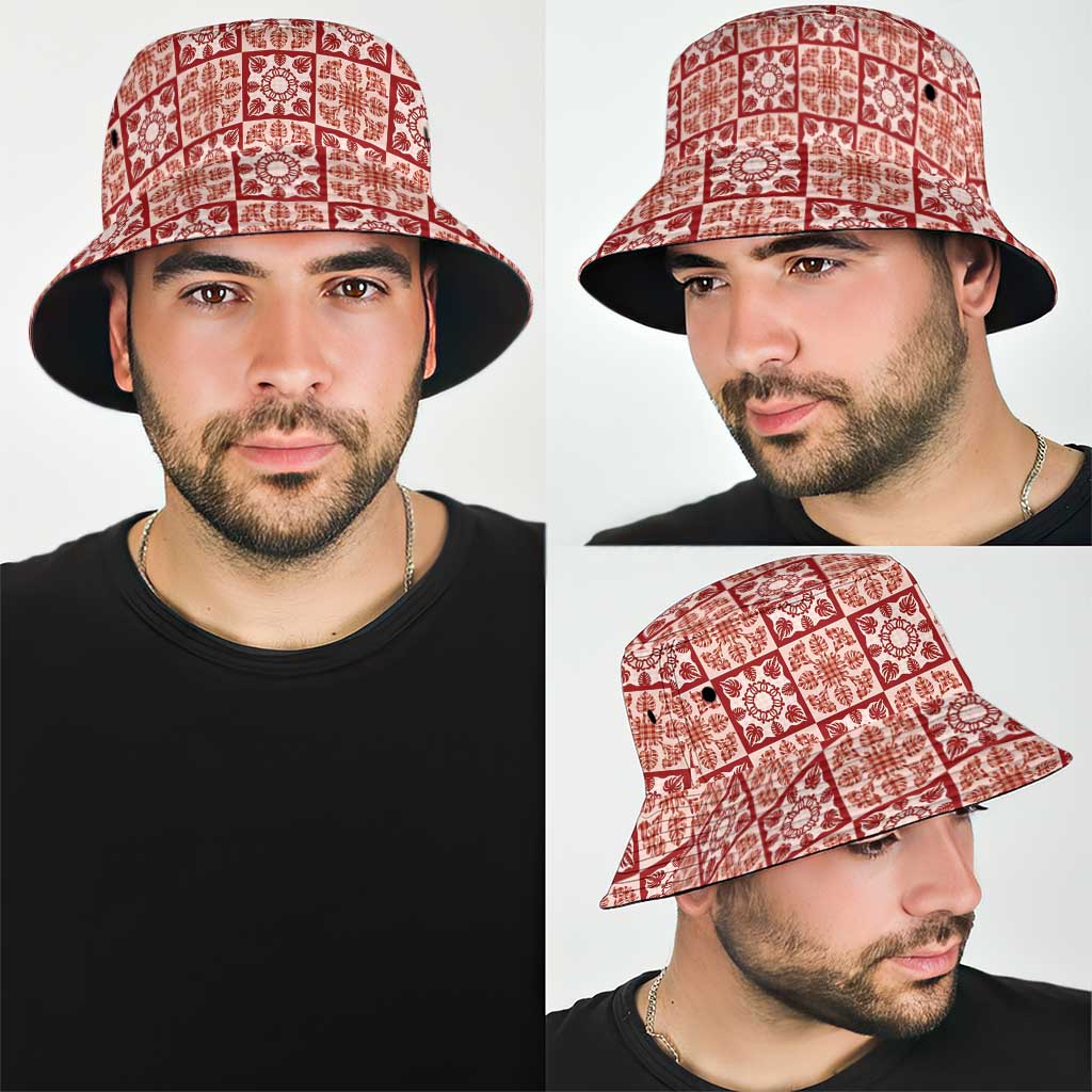 Ulaula Palaka Quilt Hawaii Bucket Hat Hawaiian Tropical Monstera Sea Turtle