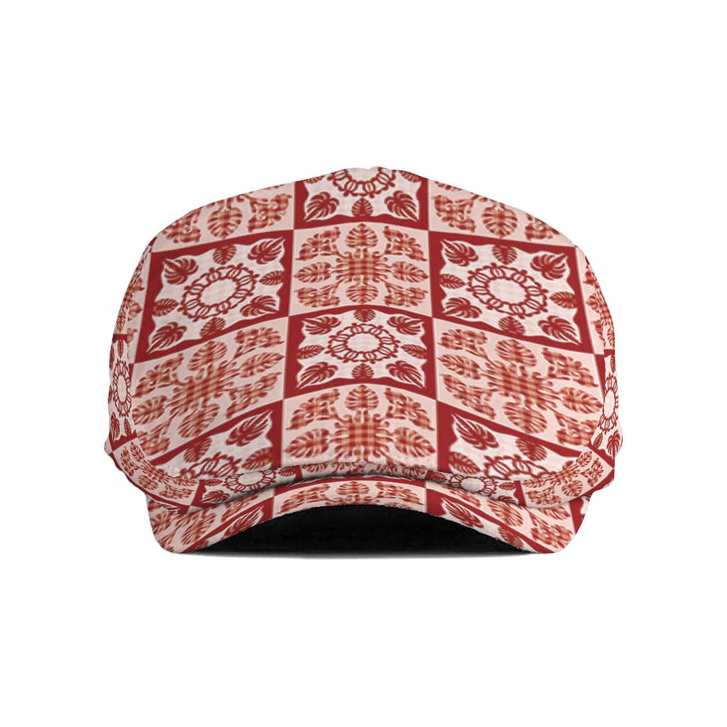 Ulaula Palaka Quilt Hawaii Jeff Hat Hawaiian Tropical Monstera Sea Turtle LT14 Red - Polynesian Pride