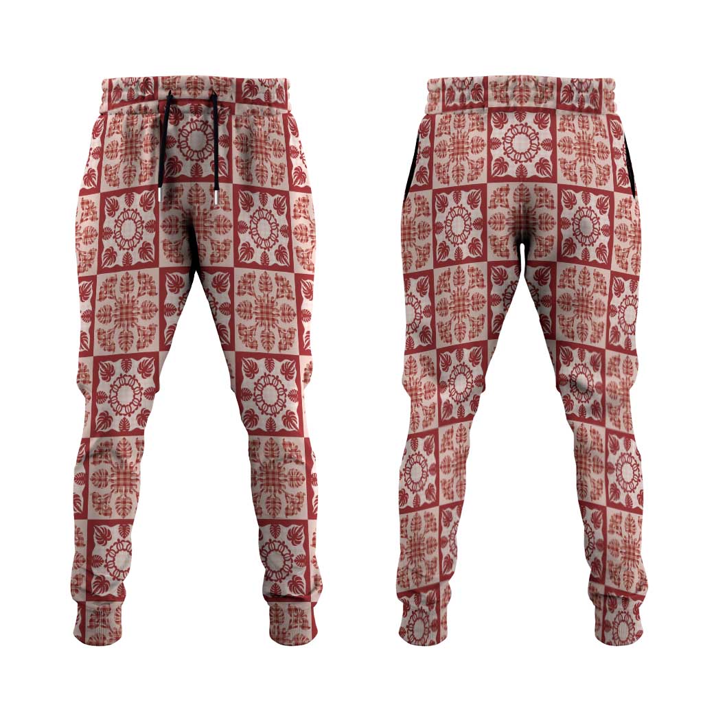 Ulaula Palaka Quilt Hawaii Jogger Pants Hawaiian Tropical Monstera Sea Turtle