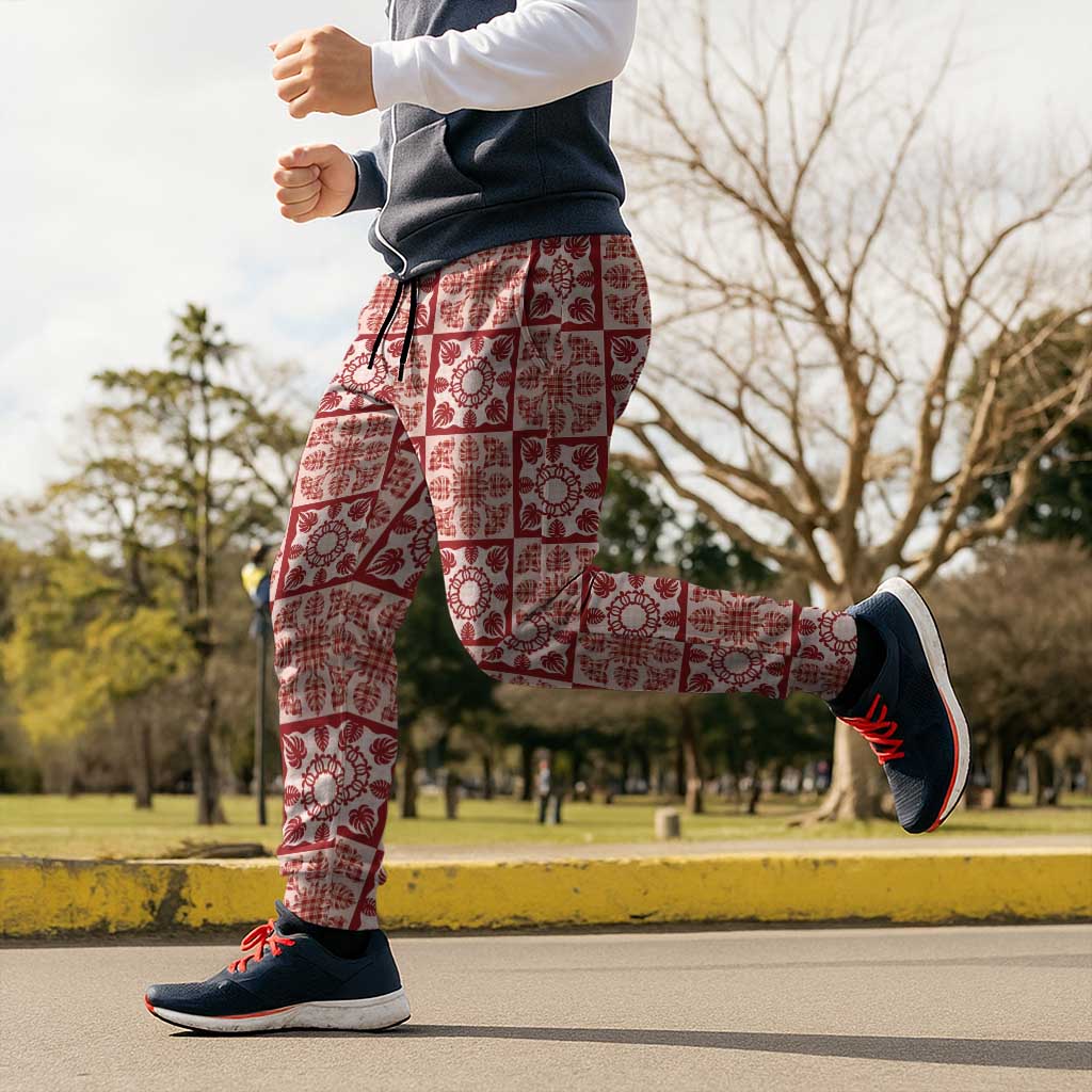 Ulaula Palaka Quilt Hawaii Jogger Pants Hawaiian Tropical Monstera Sea Turtle