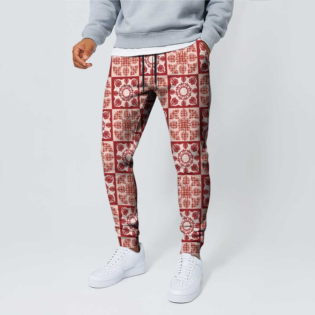 Ulaula Palaka Quilt Hawaii Jogger Pants Hawaiian Tropical Monstera Sea Turtle