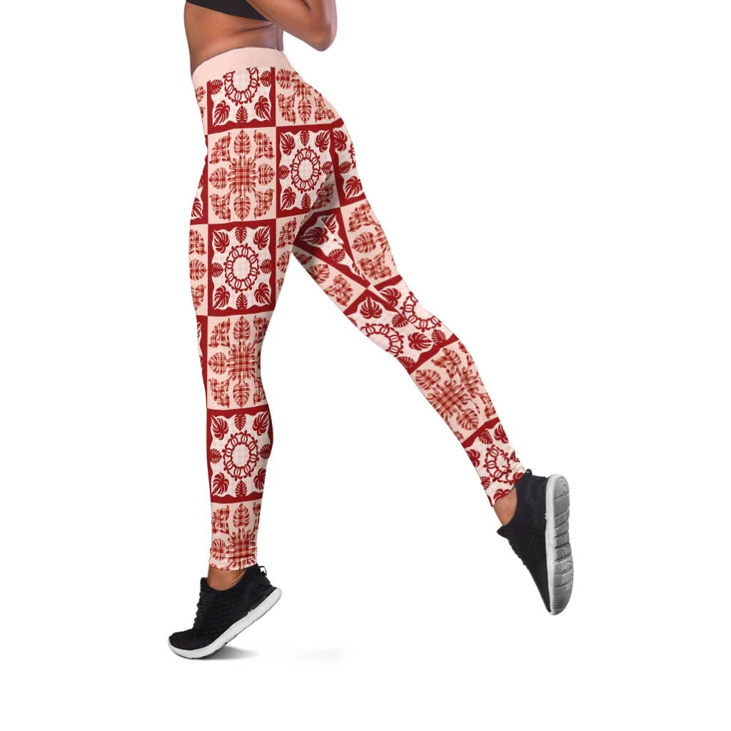 Ulaula Palaka Quilt Hawaii Leggings Hawaiian Tropical Monstera Sea Turtle