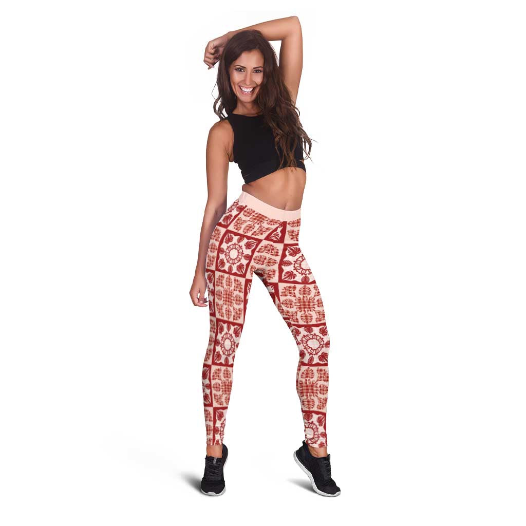 Ulaula Palaka Quilt Hawaii Leggings Hawaiian Tropical Monstera Sea Turtle