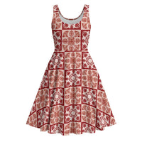 Ulaula Palaka Quilt Hawaii Midi Dress Hawaiian Tropical Monstera Sea Turtle