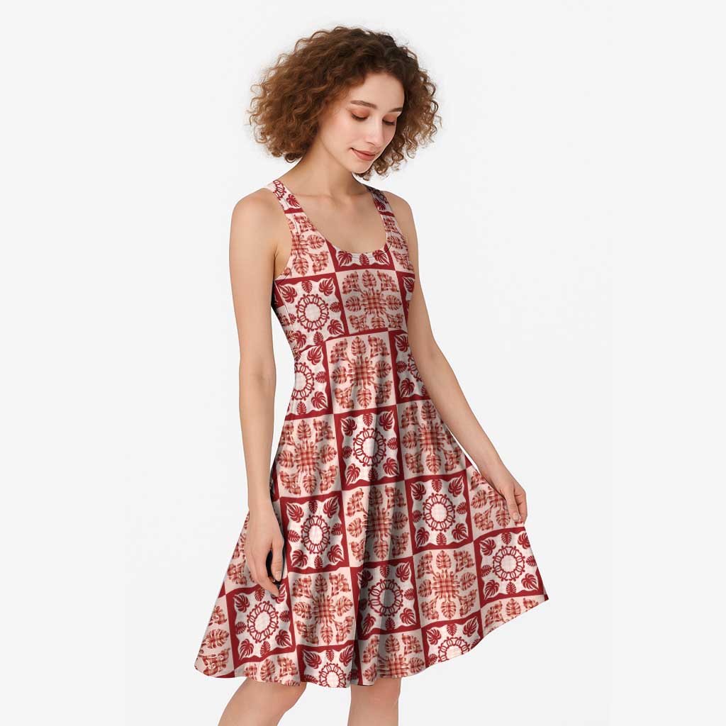 Ulaula Palaka Quilt Hawaii Midi Dress Hawaiian Tropical Monstera Sea Turtle