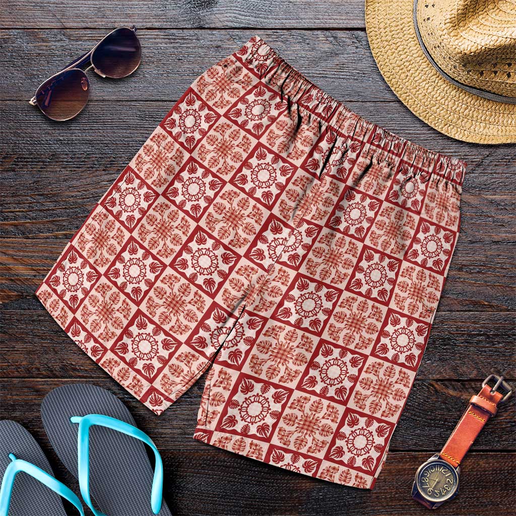 Ulaula Palaka Quilt Hawaii Shorts for Men Hawaiian Tropical Monstera Sea Turtle