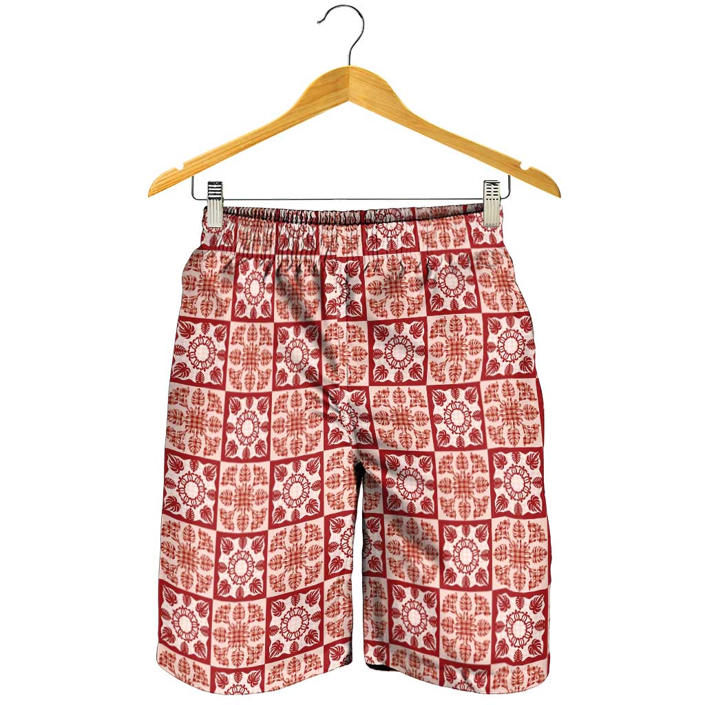 Ulaula Palaka Quilt Hawaii Shorts for Men Hawaiian Tropical Monstera Sea Turtle