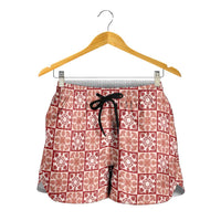 Ulaula Palaka Quilt Hawaii Shorts for Women Hawaiian Tropical Monstera Sea Turtle LT14 - Polynesian Pride