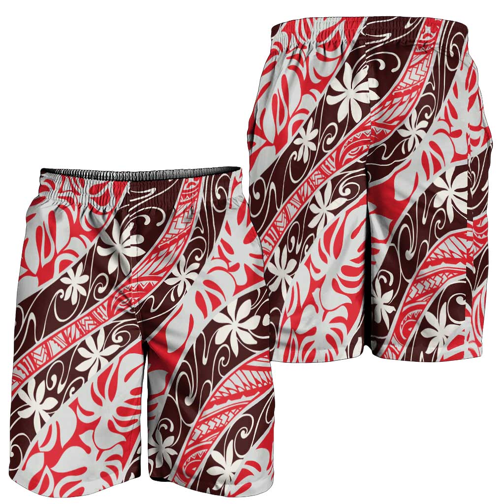 Uteute Tahiti Tiare Monstera Shorts for Men Polynesian Pattern Curve Style - Polynesian Pride